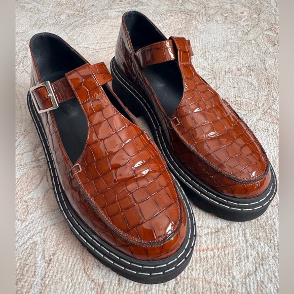 Maguire Shoes - Neiva Croc-Embossed Leather T-Bar Mary-Jane
